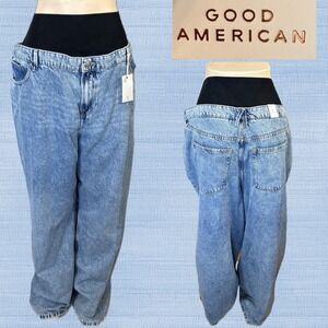 Good American 22 Good Ease Solution Relaxed Wide Leg Jeans 5 Pockets Zip Button